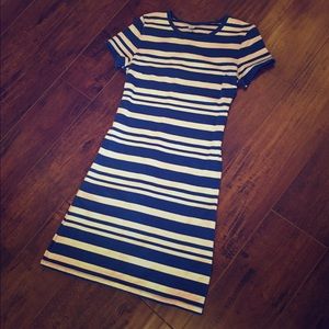 Navy blue and white striped dress